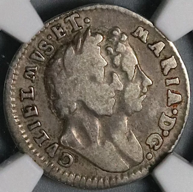 1690 6/5 NGC VF 20 William Mary 4 Pence Error Groat Great Britain Coin 21100602C