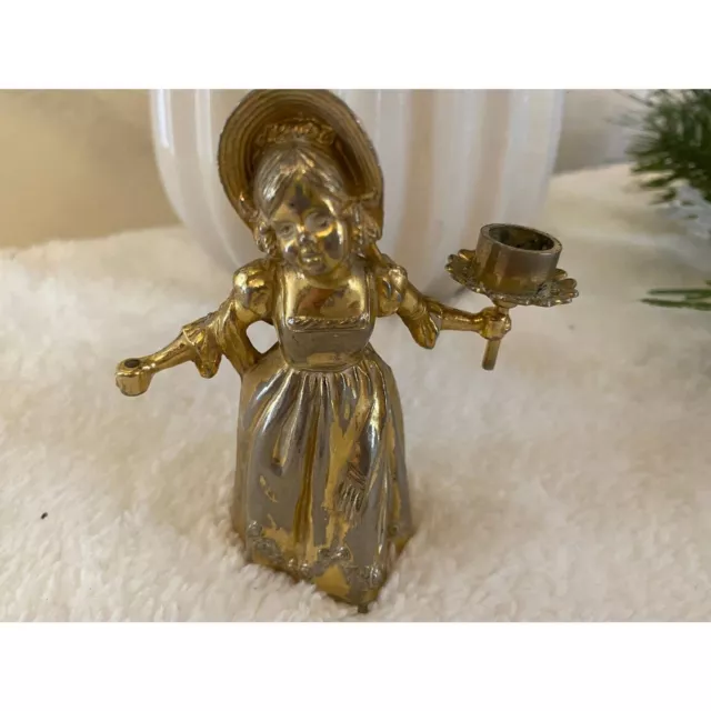 Miniature brass candleholder  Vintage little girl candle holder / snuffer