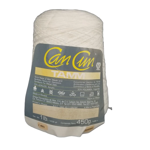 Nuevo cono de hilo de tejer a máquina blanca Can Cun Tamm #4501 1638 yardas 1 lb.