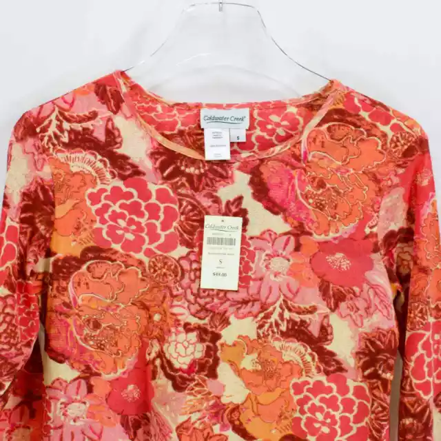 Blusa Coldwater Creek rosa floral manga 3/4 2