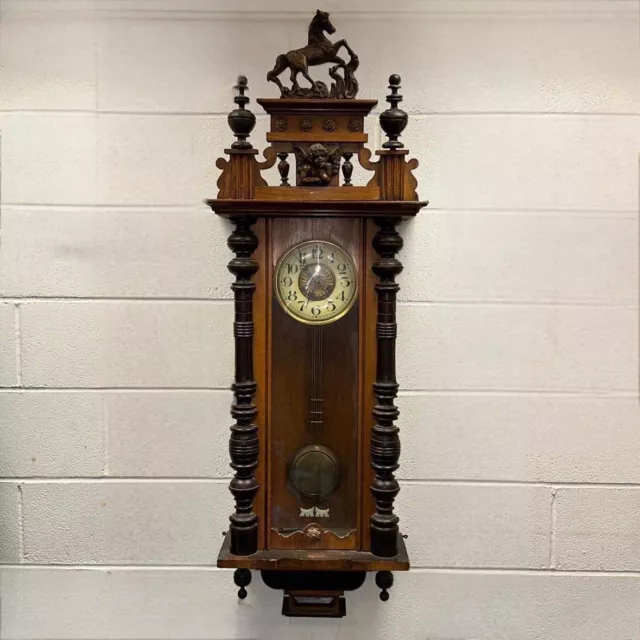 VTG Pendulum Long Case Wall Clock With Ceramic Face & Horse + Cherub Carving XL