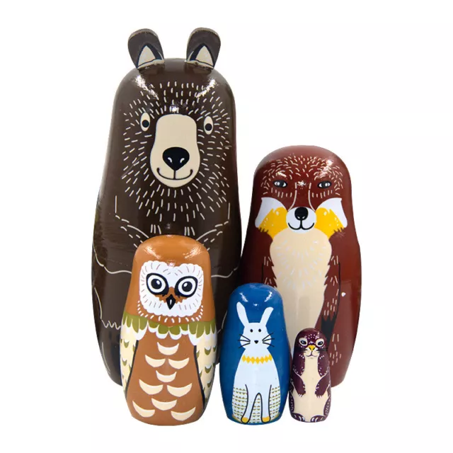 5 Stück Russische Matroschka Kinder Tiere Holz Spielzeug Puppen Puzzle Spie H9D8