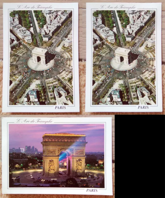 3x VINTAGE PARIS L'ARC DE TRIOMPHE POSTCARDS FRANCE / PARIGI CARTOLINE FRANCIA