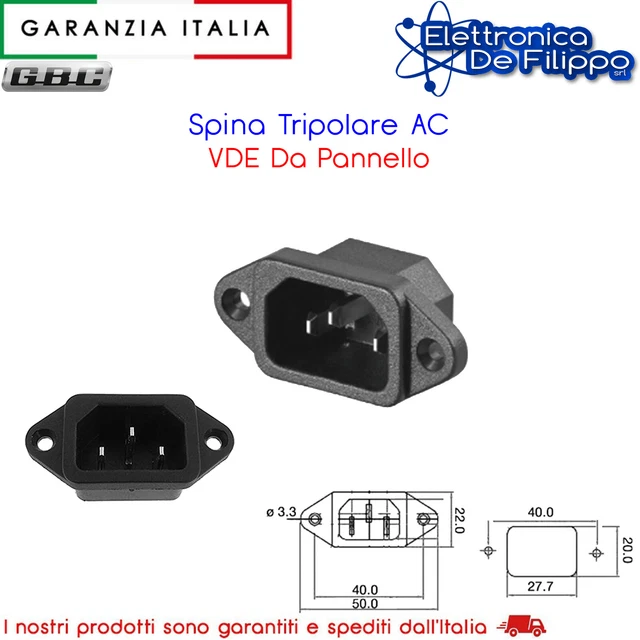 ELCART SPINA TRIPOLARE DA PANNELLO CON INTERRUTTORE - VDE IEC C14 - CONNETTORE MASCHIO - Foto 4