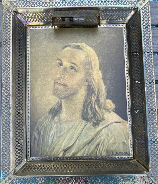 VINTAGE MCM LENTICULAR 3D Hologram Jesus Light Up Metal Frame Picture L ...