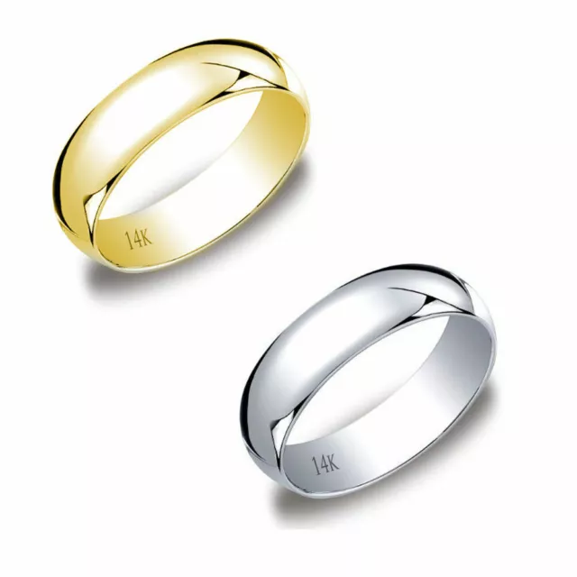 14K Yellow &  White Gold Mens Women Plain Wedding Band Comfort Fit 6MM SIZE 4-13