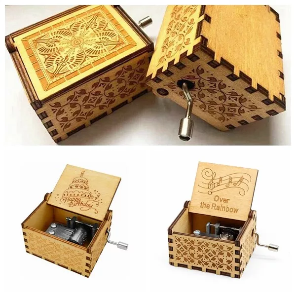 Retro Musical Birthday Mother's Day Wooden Hand Crank Engraved Music Box Gift