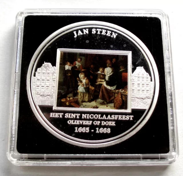 JAN STEEN The Feast of Saint Nicholas 1665 BU Colored Art Medal 40mm 27g B11