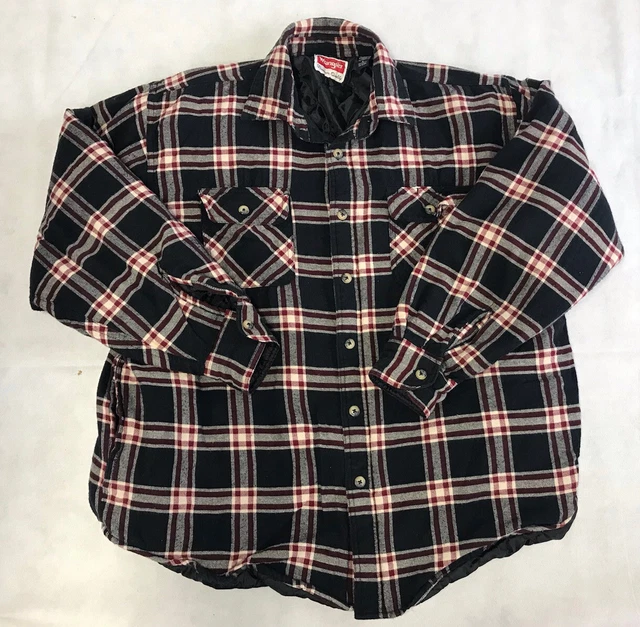 Wrangler Plaid Shirt Jacket Quilted Lined Shacket Flannel Pockets Men's Large