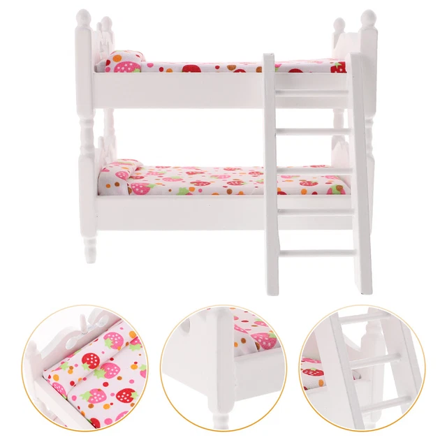 Mini litera cama accesorios para casa mini casa modelo cama tela blanca