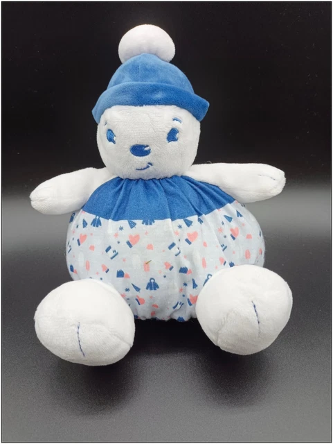 Doudou Peluche Boule - Uriage - Bleu Blanc Bonhomme De Neige