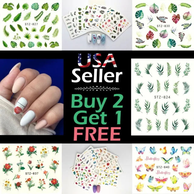 Nail Art Water Stickers Slider Transfer Decal Flowers Leaves Butterfly Flamingo
