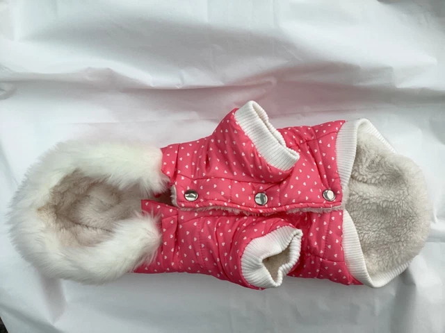 Urban Pup pink/white spot hooded dog coat, warm furry inside size M, used once