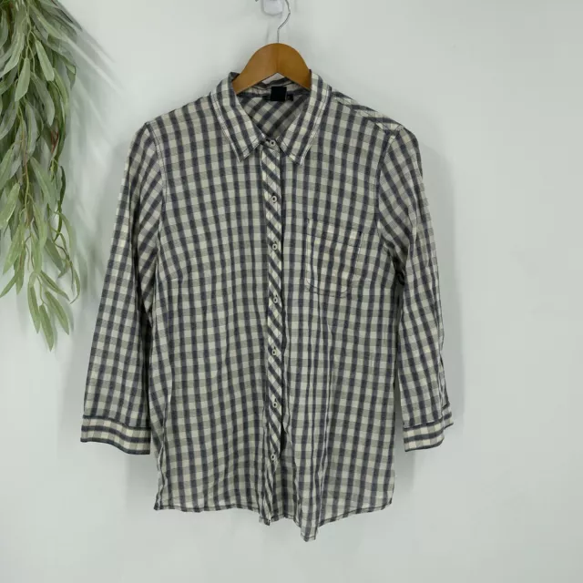 Lucky Brand Shirt Womens Size Large L Ivory Plaid Button Down Long Sleeve Tunic