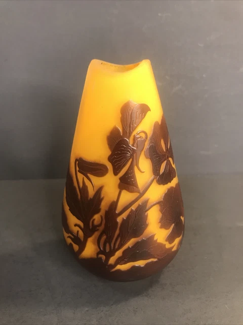 Antique small glass vase/Emile Galle/Cameo/ Art Nouveau/France C.1900/Yellow