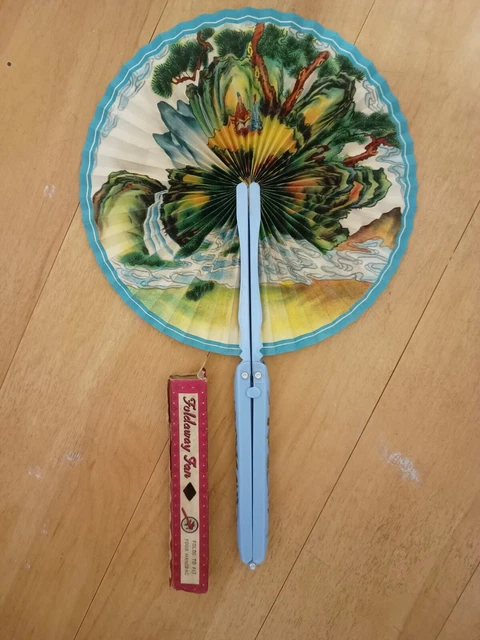 Keep Cool And Be Gay antique Asian paper Fan, rare, vintage new in original box