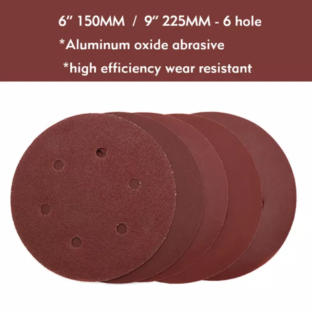 150mm 6" Sanding Discs 225mm 9" 40 - 2000 Grit Orbital Sander 6 Hole Pads