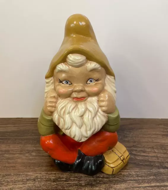 Vintage Hand Painted 8" Ceramic Garden Gnome Hands By Cheeks Sitting Thinking