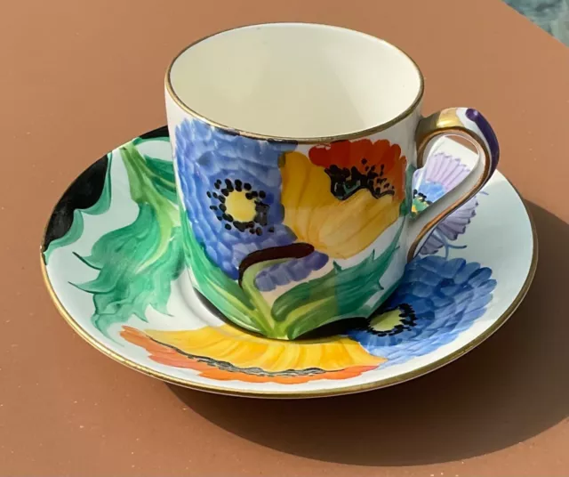 GRAYS GRAY'S ART DECO HAND-PAINTED SUSIE COOPER STYLE 1930s COFFEE CAN & SAUCER