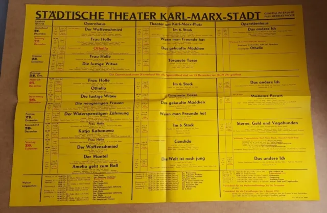 Plakat Programmplakat Theater der Karl Marx Stadt | 1957 / 1958