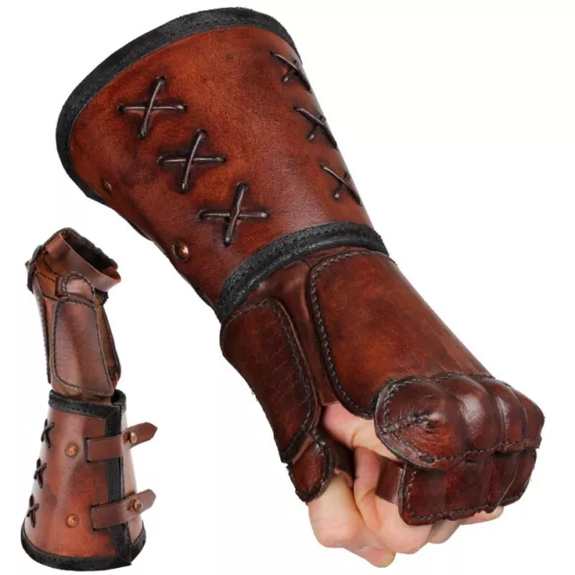 Quality Leather Gauntlet - Left Hand - Brown. Stage Costume & LARP