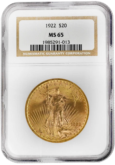 1922 $20 St. Gaudens, NGC MS65
