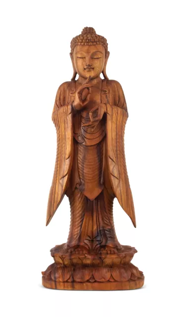 24" Wooden Hand Carved Standing Buddha Statue Sculpture Figurine Decor Wood  Art