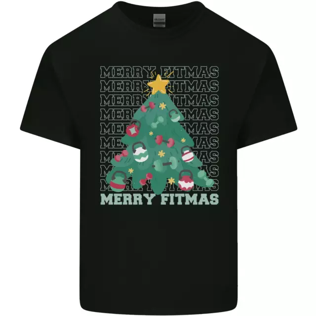 T-shirt fitness Merry Fitmas albero di Natale palestra bambini