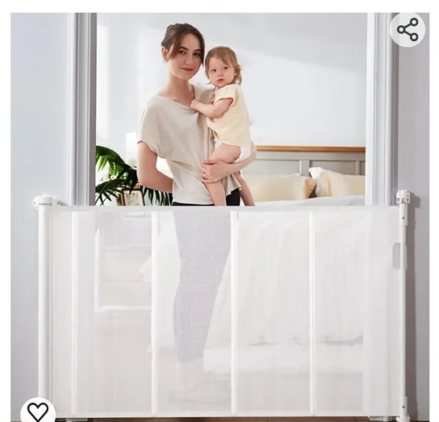 Tiovo Retractable Baby Gate 34" Tall X 72" Wide (White)