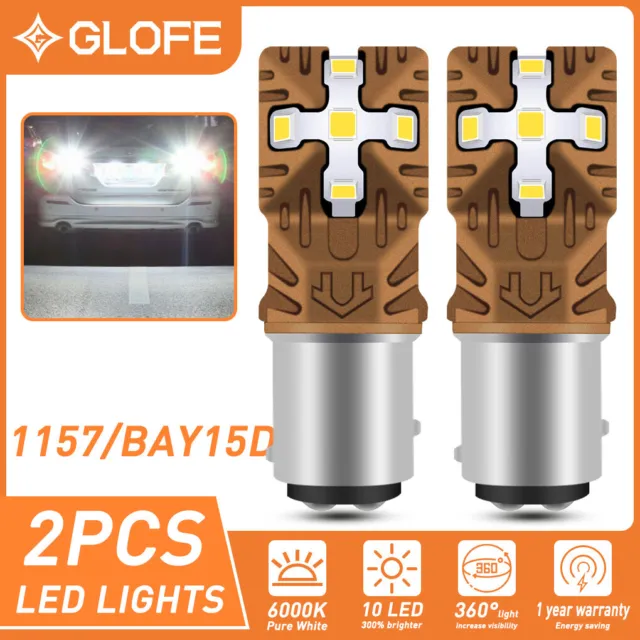 2x GLOFE 1157 2057 LED Turn Signal Reverse Parking Light DRL Bulb 6000K White