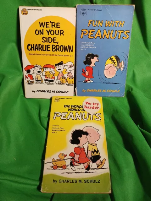 Vintage Peanuts Paperbacks 60s 70s We're On Your Side, Fun With, Wonderful World