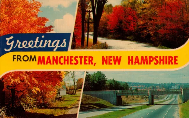 Postcard Greetings from Manchester New Hampshire NH fall autumn scenes 1964