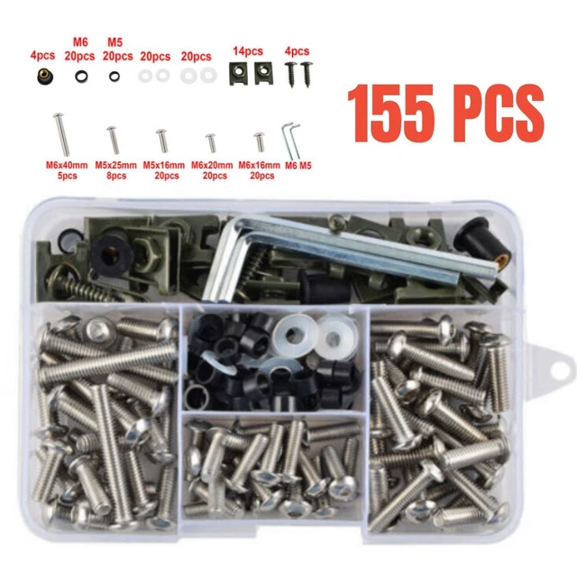 155PCS M5 ATV Motorcycle Shell Fairing Bolt Plate Screws Nut Kit Hardware Set US