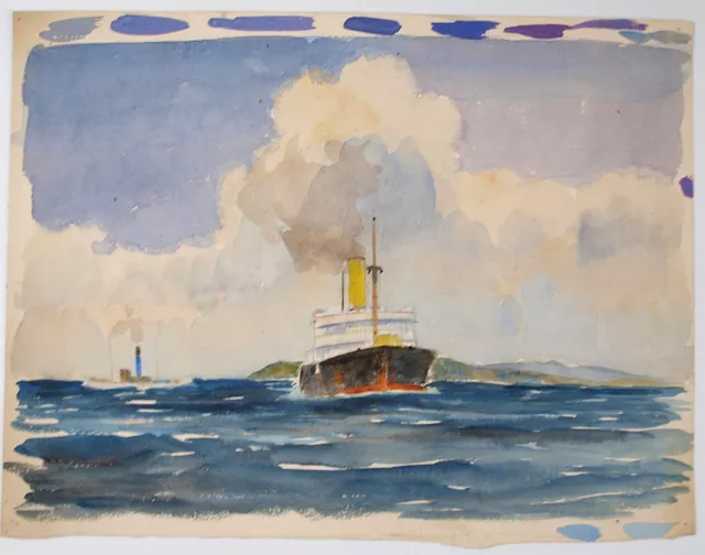 Fid Harnack RSMA (1897-1983) Watercolour sketch of steamships
