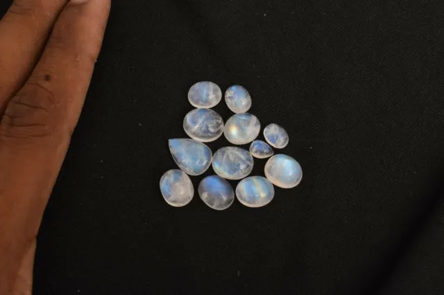 40 Cts. Natural 12 Pcs Blue Flashing White Rainbow 11 mm to 6 mm Gemstone