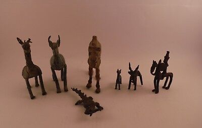 Collection of 7 Antique Antiquities Bronze Animal Figures African Primitive