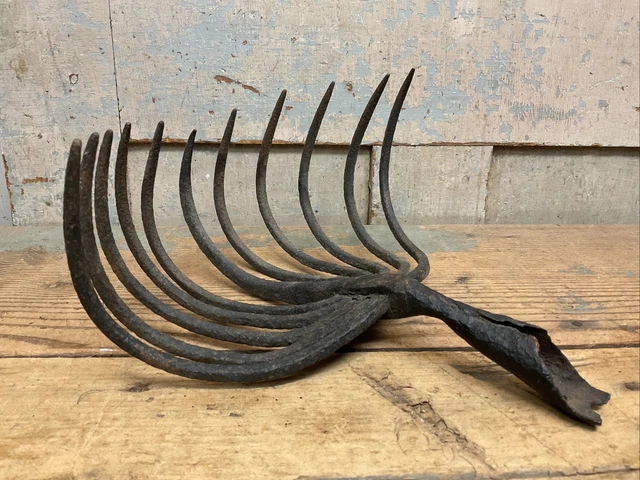 Antique Hand Forged Quahog Clam Rake Eagle Claw Wrought Iron Primitive Decor (C)