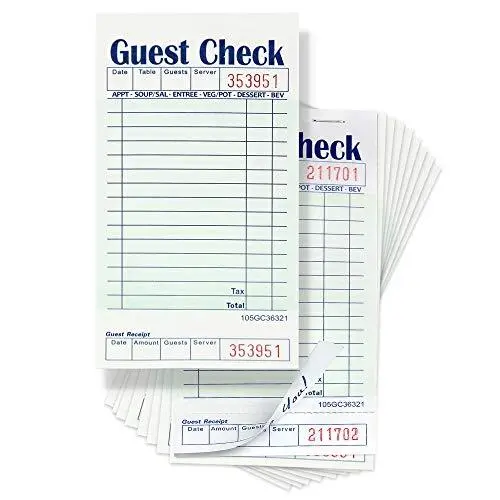 [10 Pads 50 Sheets/Pad] Single Part Guest Checks Pad for Restaurants Perforate
