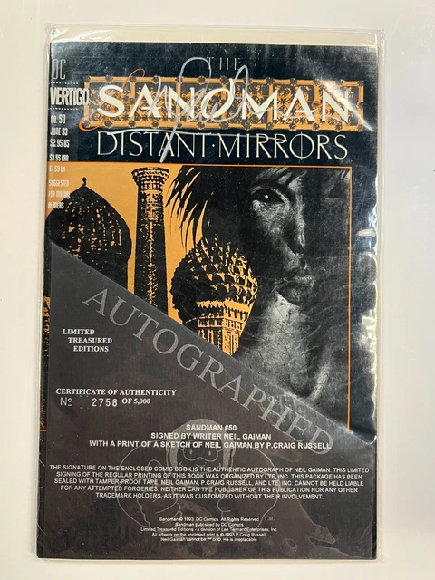 Sandman #50 Limited Treasure DC Comics 1993 Signed Gaiman Sealed w/COA Sandman #50 Limited Treasure DC Comics 1993 Signed Gaiman Sealed w/COA