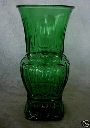 Beautiful Vintage Large Green Pressed Glass Vase