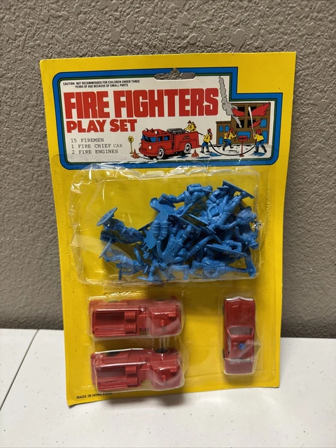 Vtg Fire Fighters Play Set Hong Kong 15 Firemen 1 Fire Chief Car 2 Fire Engine