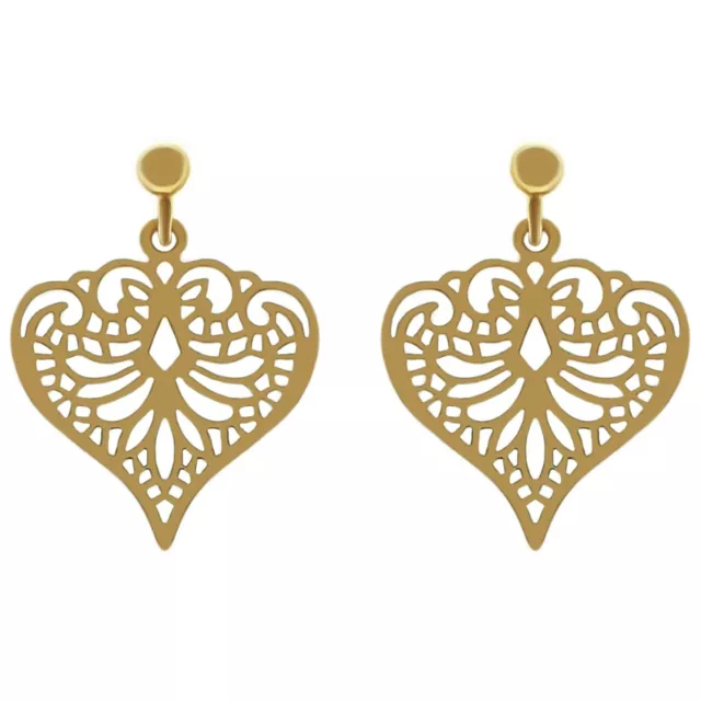 PAIRE de BOUCLES d'oreilles Coeur Plaqué Or 750/000 - Femme - Neuves