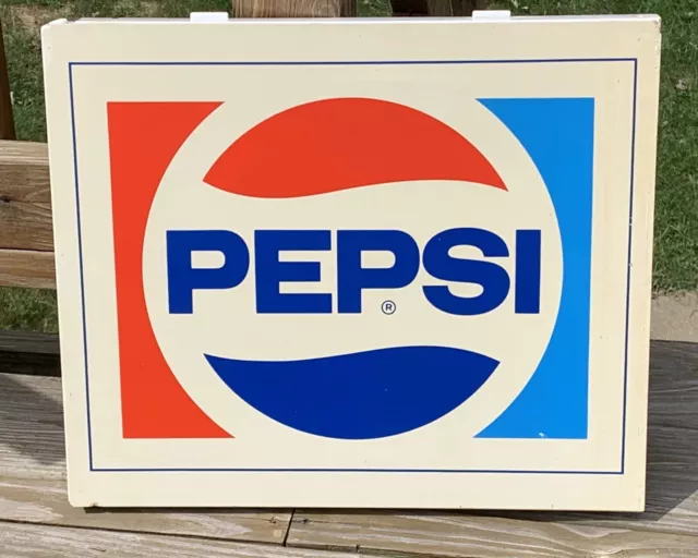 Vintage PEPSI Cola Advertising Sign 19x16” Plastic Frame From Store Display Rack