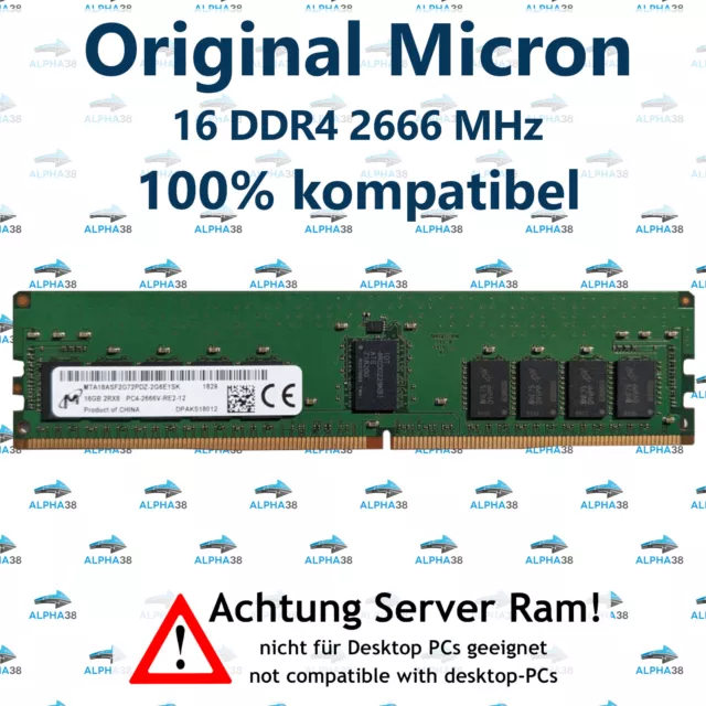 16 GB Rdimm ECC Reg DDR4-2666 HP HPE Proliant DL360 Gen10 G10 Serveur RAM