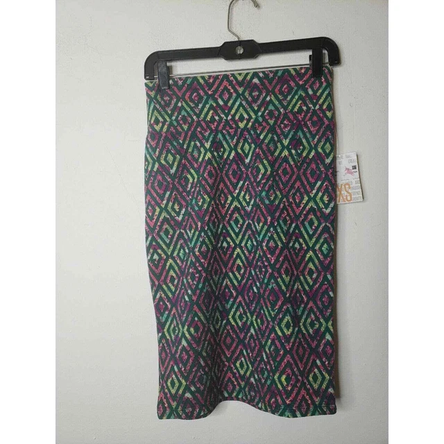LuLaRoe Women's Pencil Straight Skirt Cassie XS Green Pink Diamond Print New