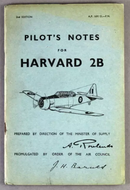 Nordamerikanischer Harvard 2B Piloten Notizen Vintage Original 1951 Gebraucht Raf T-6 Texanisch