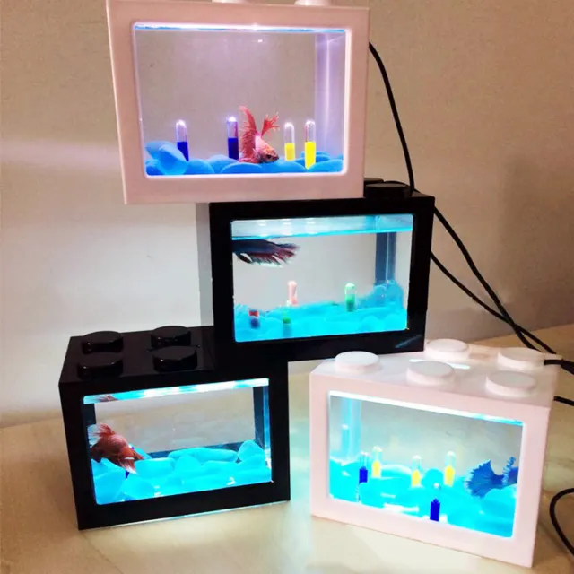 USB Office Desktop Mini Fish Tank Small Aquarium LED Light Home Decor Kids Gift
