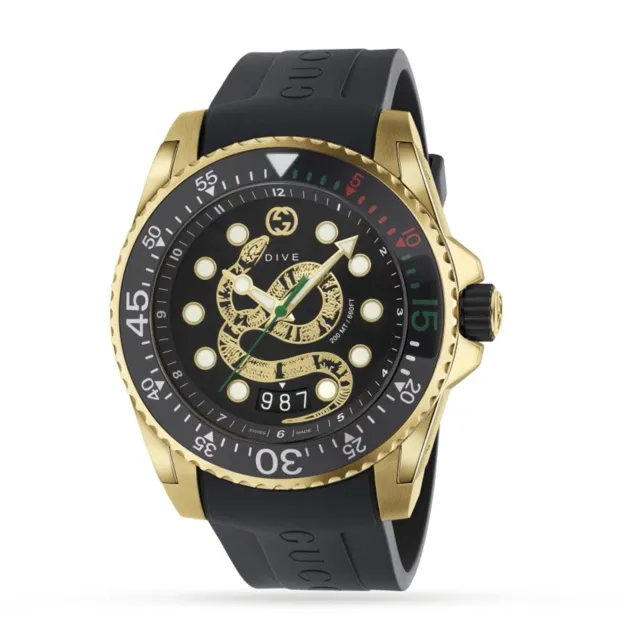 Gucci Dive YA136219 Men’s 45mm Black & Gold Snake Dial Quartz Watch - FAST P&P