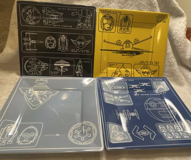 4 Star Wars Plastic/melamine Blueprint Square 8x8 Dishes Rebel Alliance Yoda