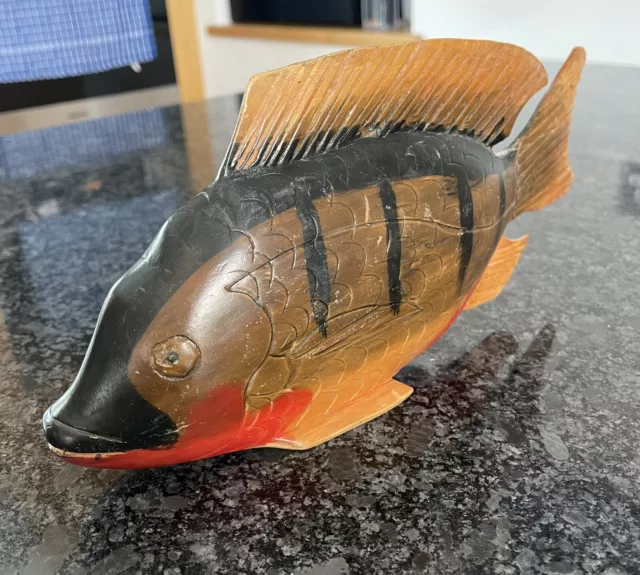 Vintage Wooden Hand Carved And Painted Fish Decoy Figure Of Carp